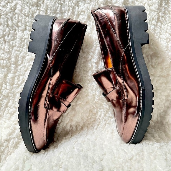 Chunky Lug Sole Shoes Women Metallic Platform Loafers with by SARTO Size 6.5 - Picture 1 of 13